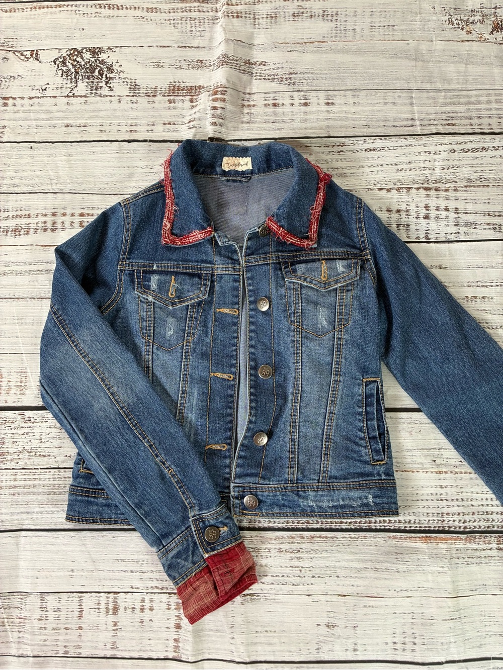 Tumbleweed Jean Jacket Girl’s Medium Fabric And Lace Fringe On Back